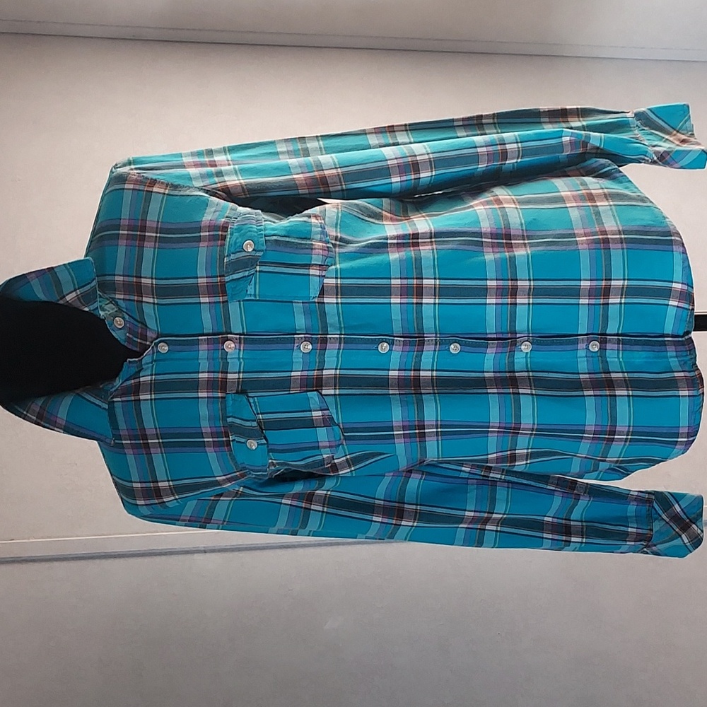 AEROPOSTALE BLUE PLAID WOMENS LONG SLEEVE BUTTON DOWN FLANNEL SHIRT